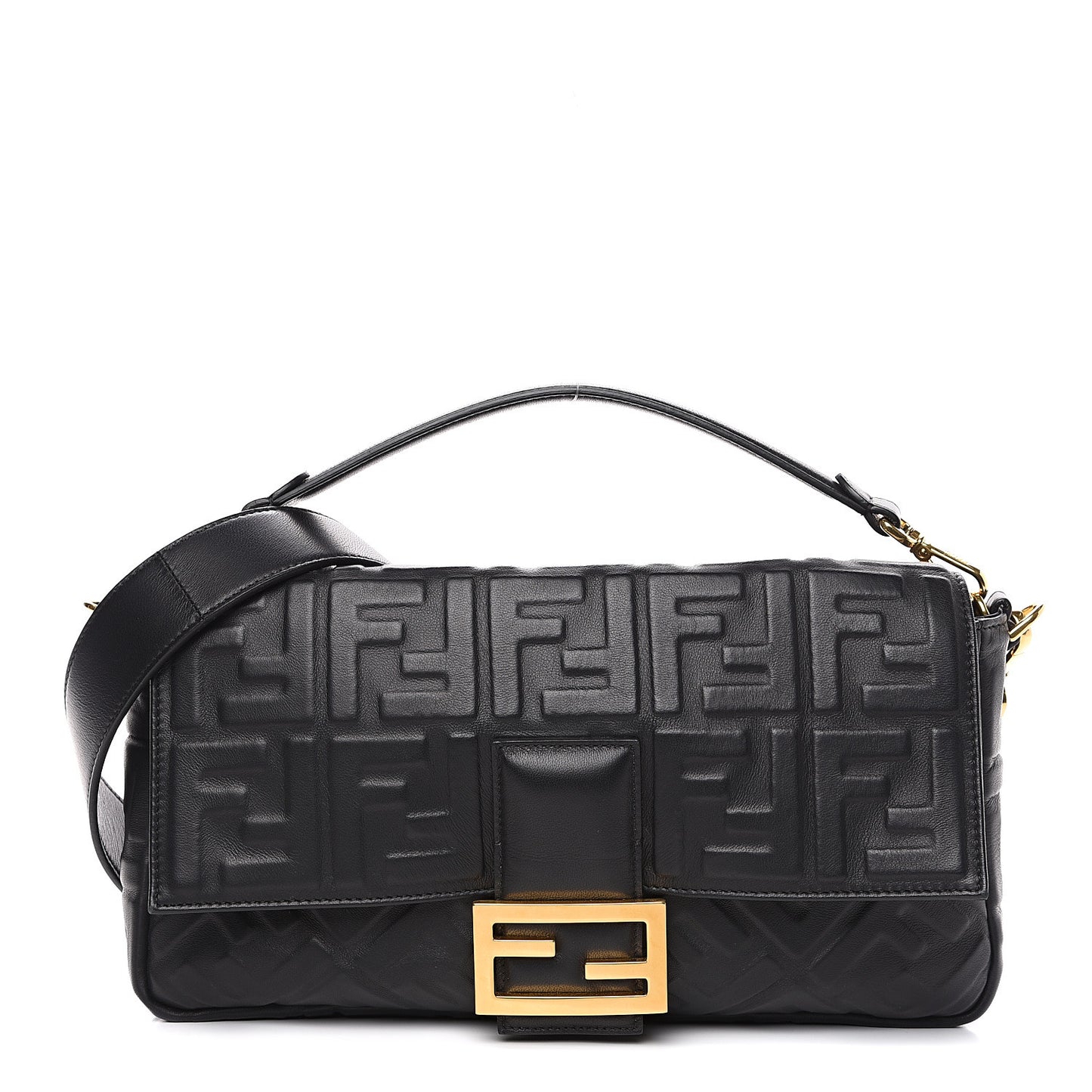 Nappa FF 1974 Embossed Large Baguette Black