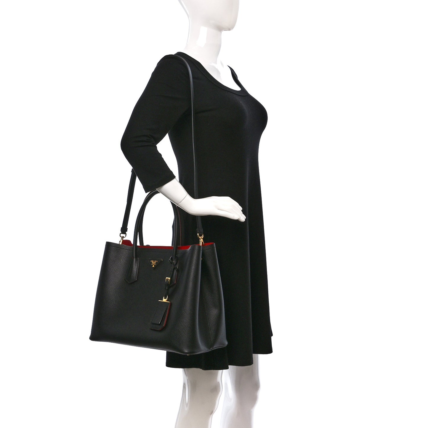 Saffiano Cuir Medium Double Bag Black Fuoco