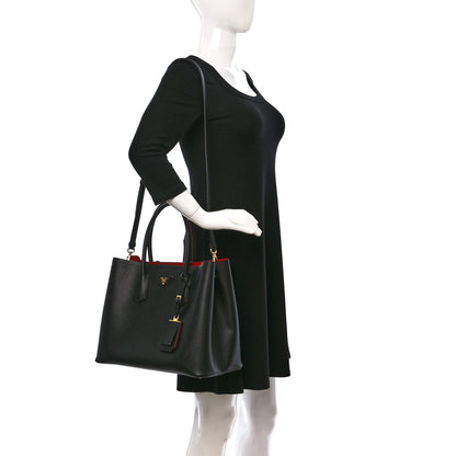 Prada Saffiano Cuir Medium Double Bag Black Fuoco 2 of 10