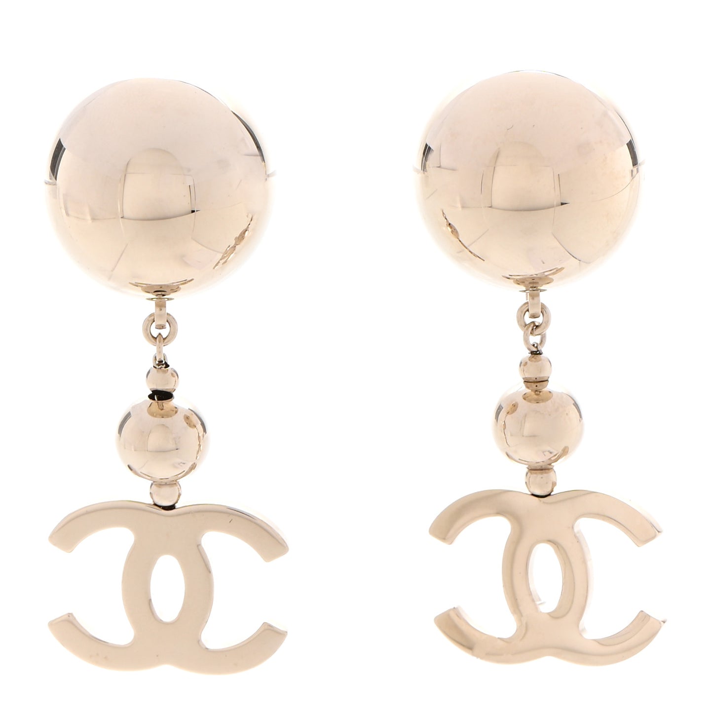 Metal CC Drop Earrings Gold