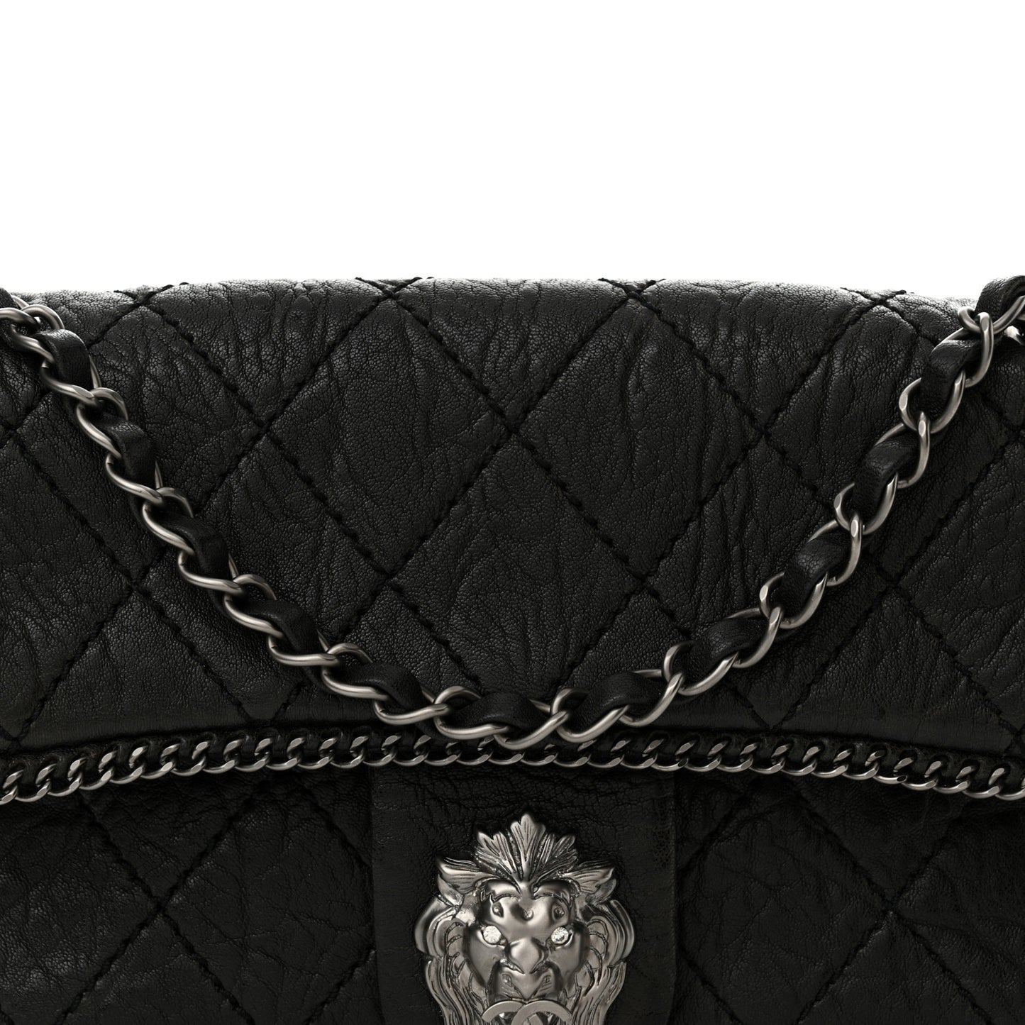 Distressed Lambskin Medium Leo Lion Flap Black