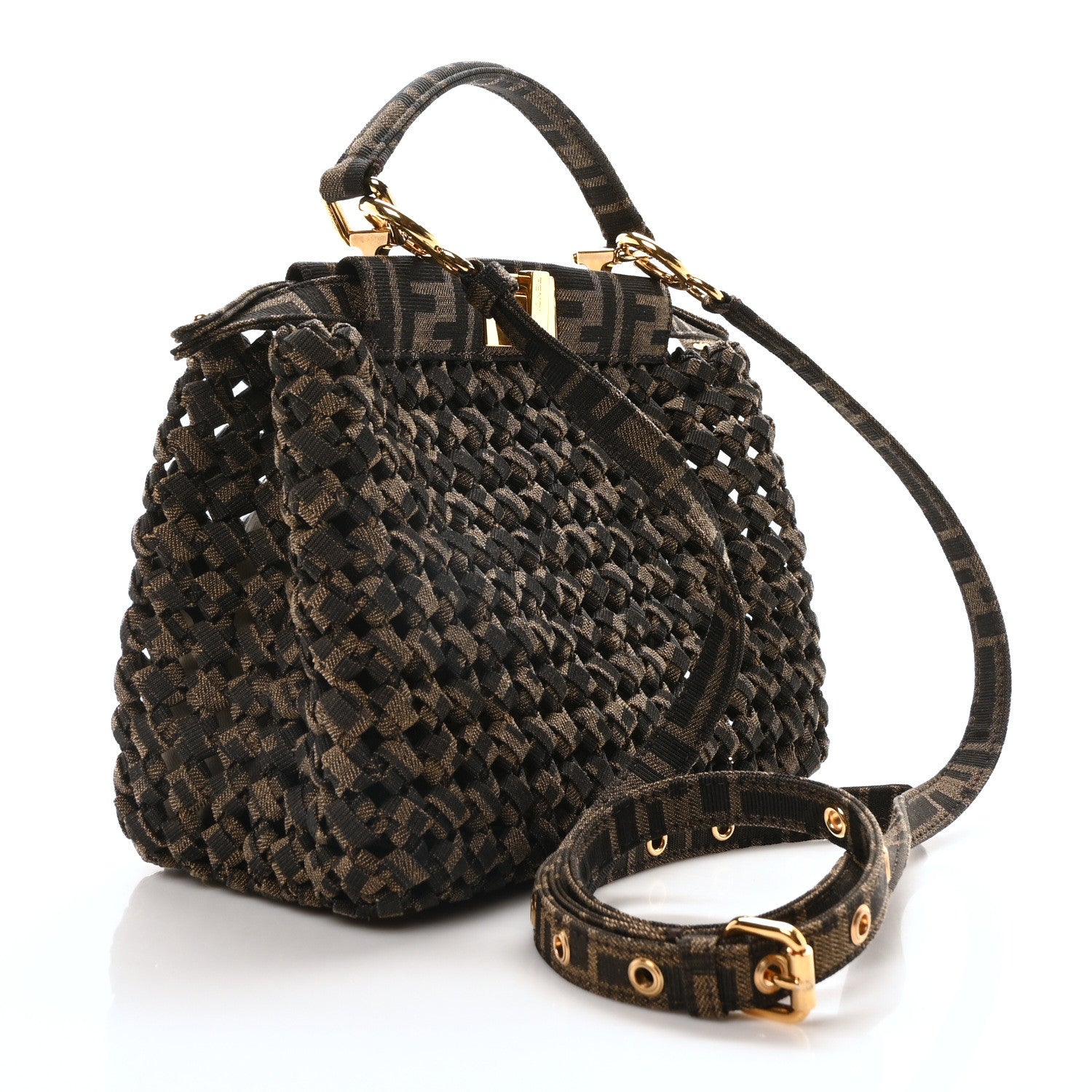 Fendi Fabric Jacquard FF 1974 Woven Knotted Mini Peekaboo Iconic