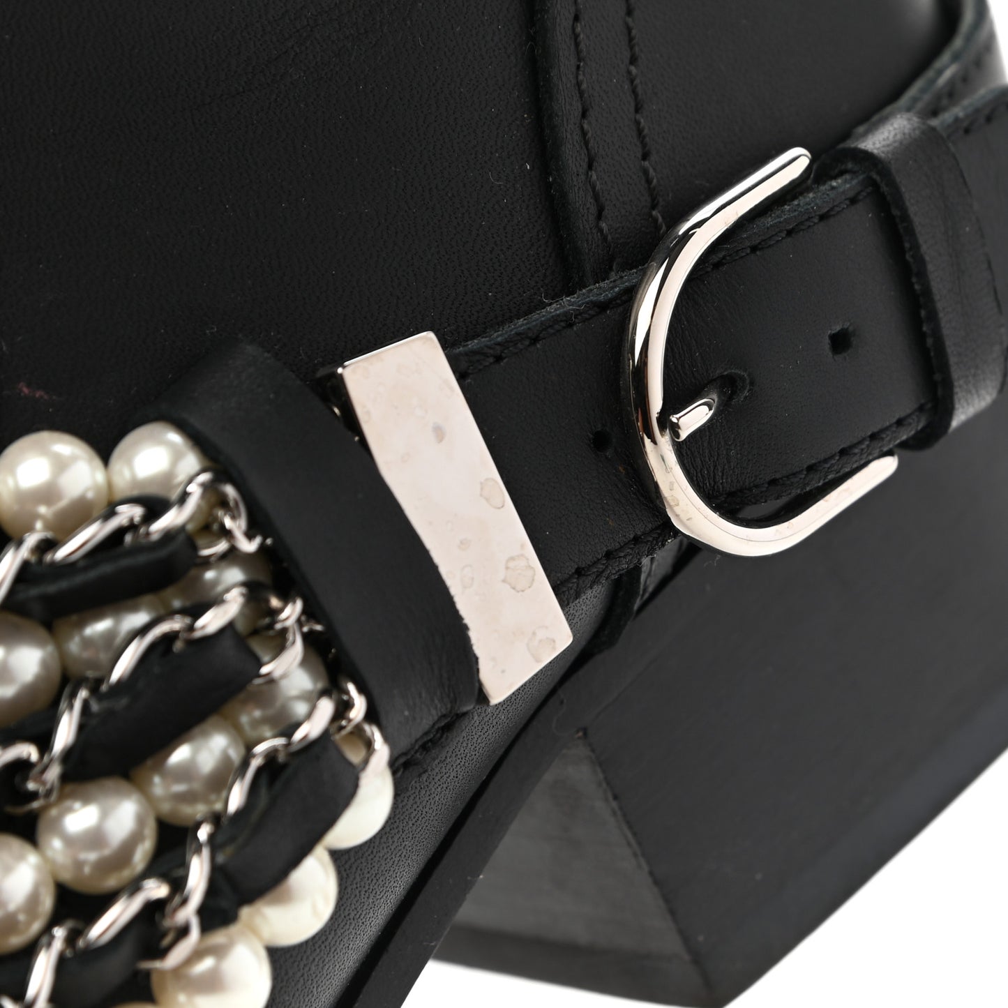 Calfskin Pearl Cap Toe Short Boots 37 Black