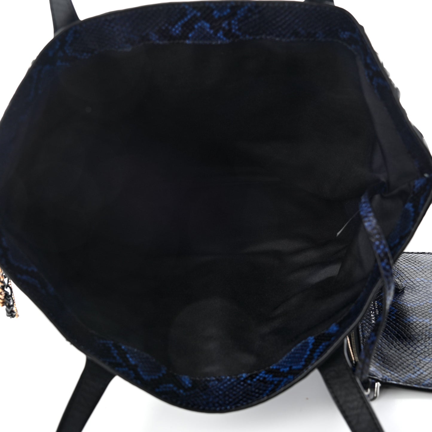Calfskin Snakeskin Embossed Large Wingman Embellished Shopping Tote Blue Black