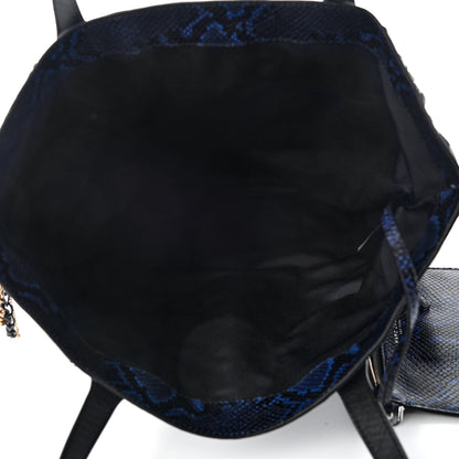 Marc Jacobs Calfskin Snakeskin Embossed Large Wingman Embellished Shopping Tote Blue Black 6 of 9