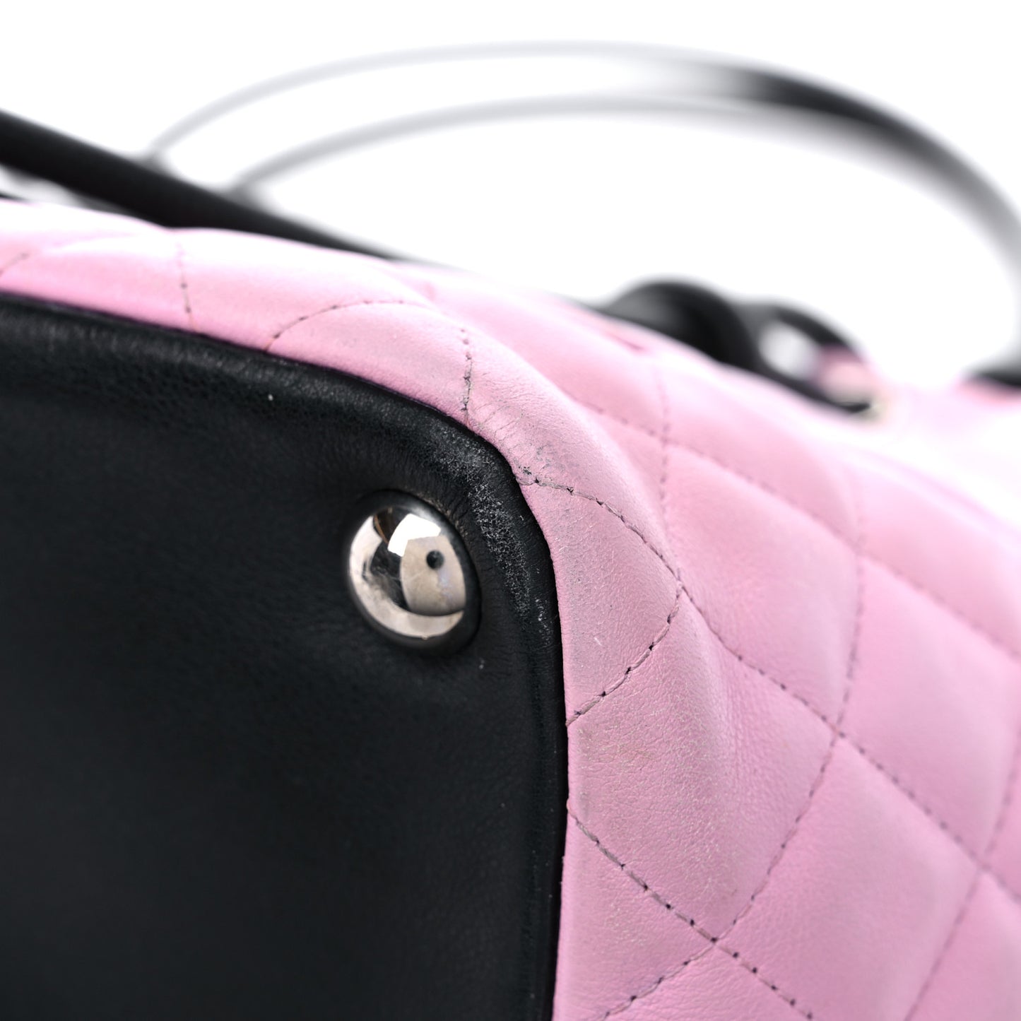 Calfskin Quilted Large Cambon Tote Pink Black