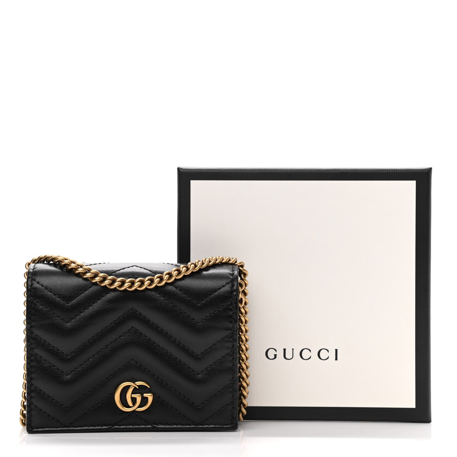 Gucci Calfskin Matelasse GG Marmont Mini Wallet On Chain Black 11 of 11