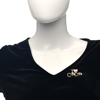 Chanel Metal Resin Pearl I Love Coco Brooch Gold Brown Pink 2 of 4