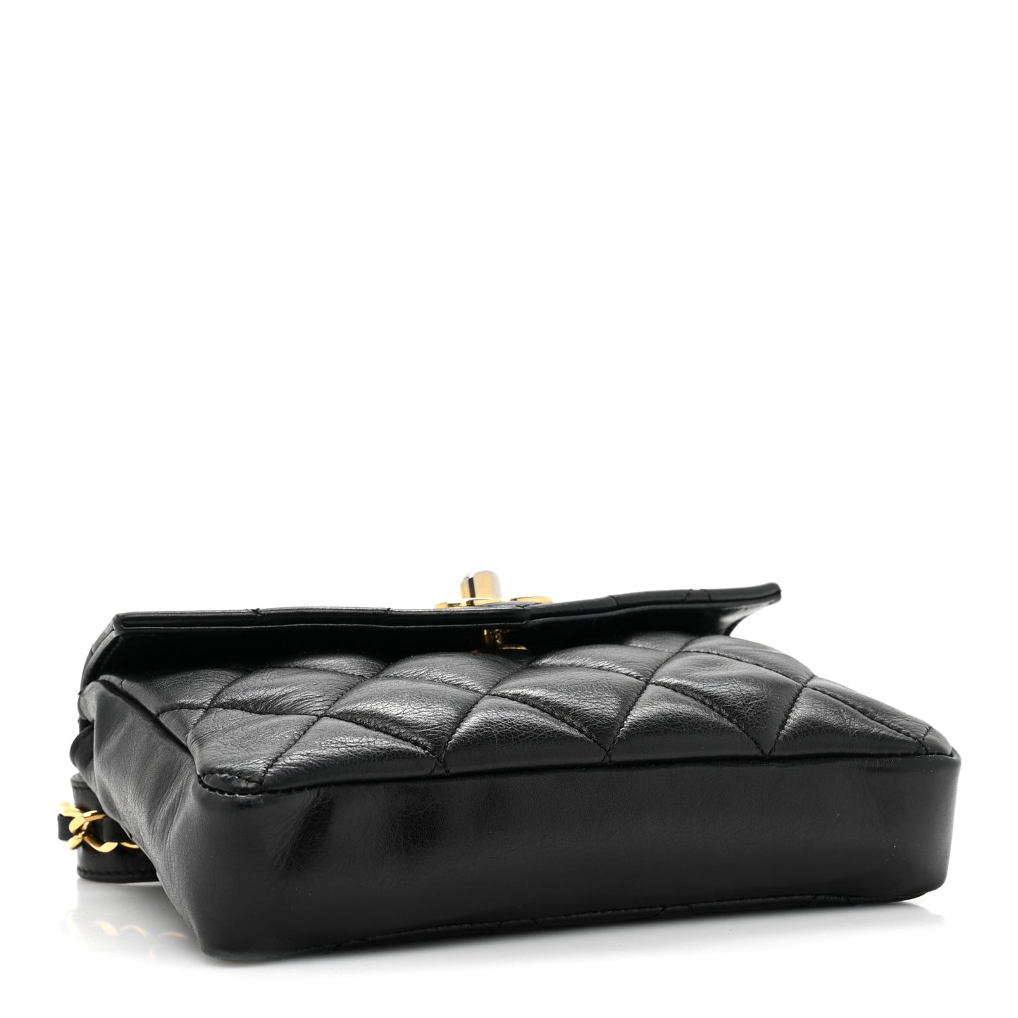 Lambskin Quilted Flap Waist Belt Bag 75 30 Black
