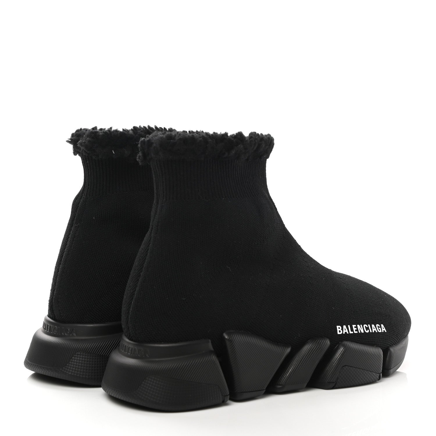 Balenciaga Technical 3D Recycled Knit Faux Fur Womens Speed 2.0 Sneakers 37 Black 4 of 7