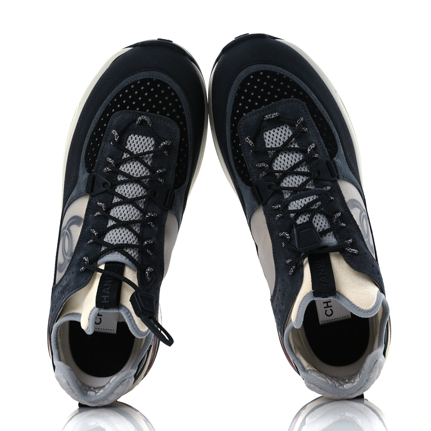 Fabric Suede Calfskin Mesh CC Sneakers 42 Black Dark Grey White Light Grey