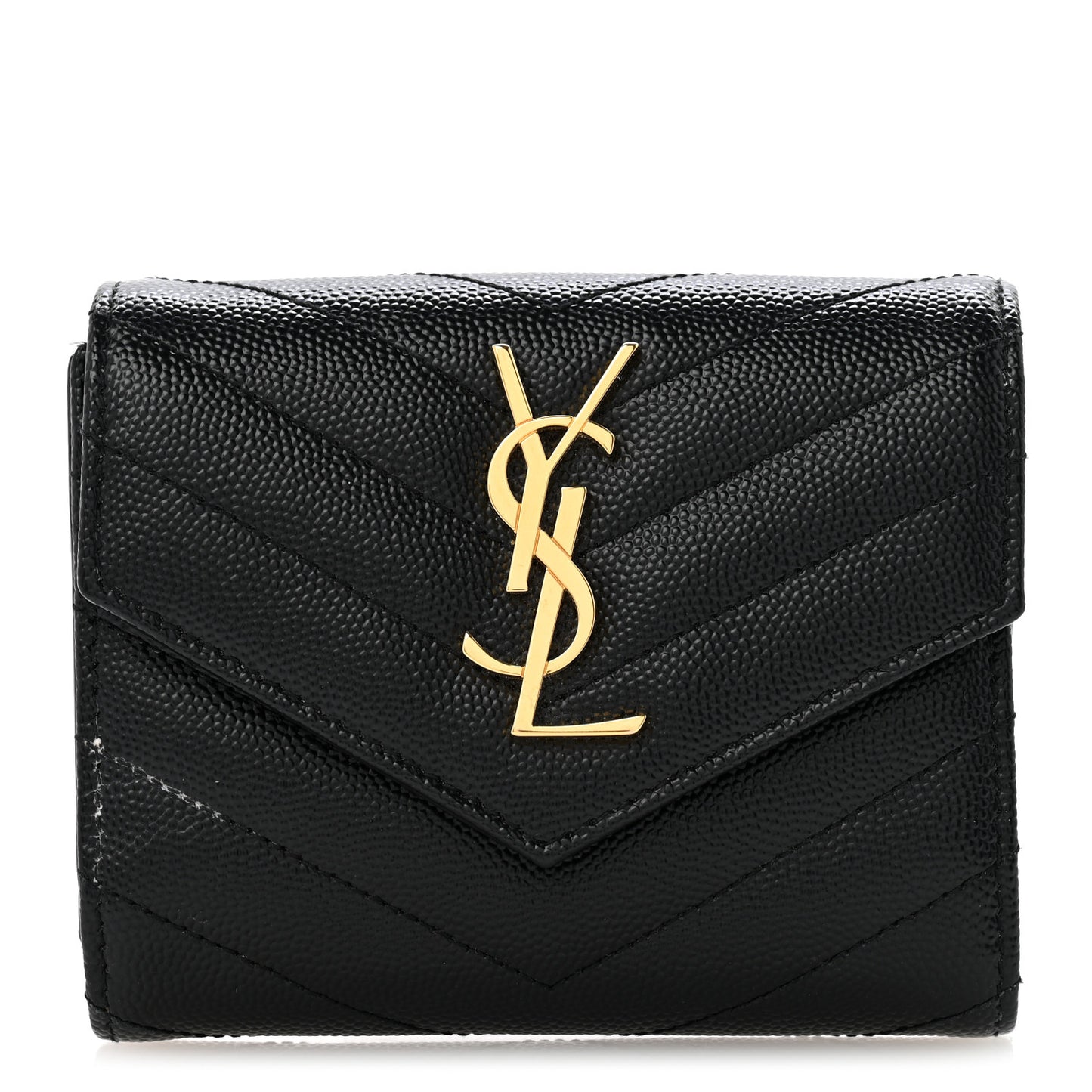 Grain De Poudre Matelasse Chevron Monogram Compact Tri Fold Wallet Black