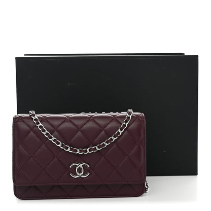 Chanel Lambskin Quilted Enamel CC Wallet On Chain WOC Burgundy 13 of 13
