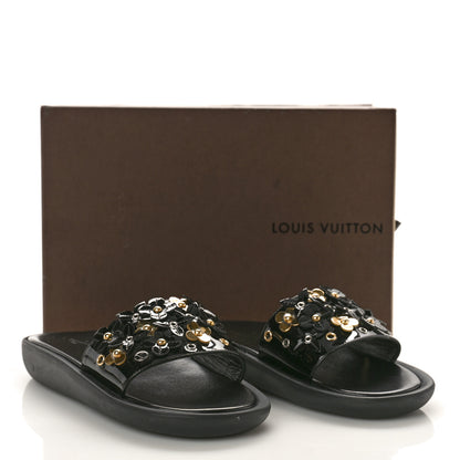 Louis Vuitton Patent Sunbath Flower Slide Sandals 37 Black Gold 9 of 9