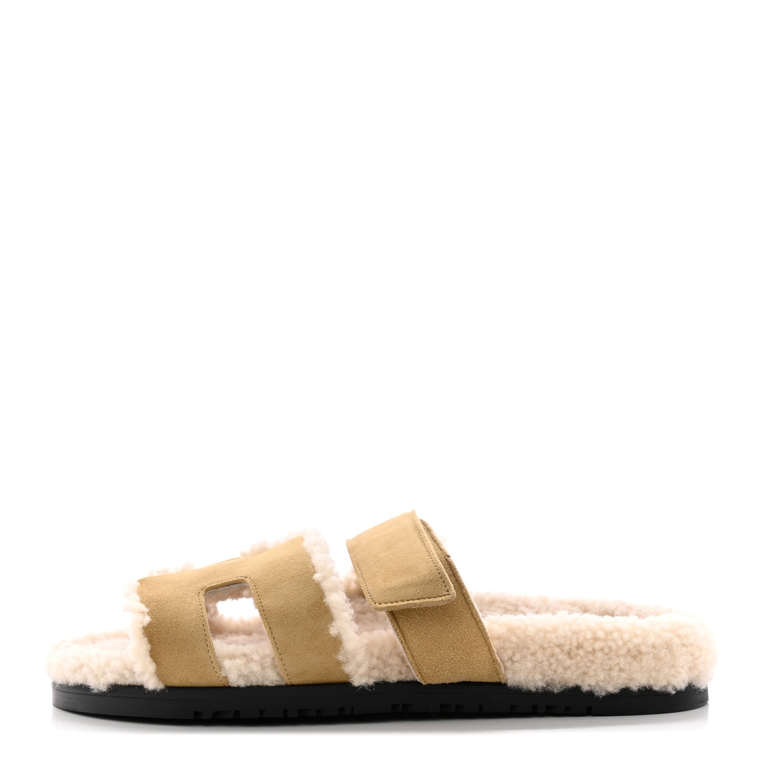 Hermes Suede Goatskin Woolskin Womens Chypre Sandals 38 Golden Beige 1 of 8