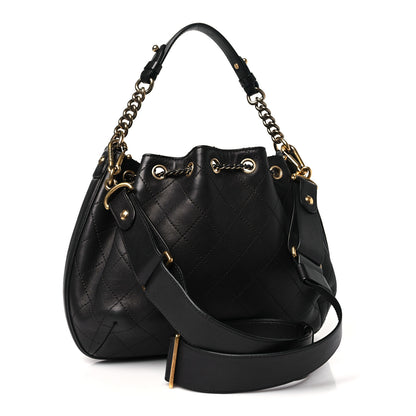 Chanel Calfskin Stitched Small Paris Rome Drawstring CC Bag Black 3 of 10