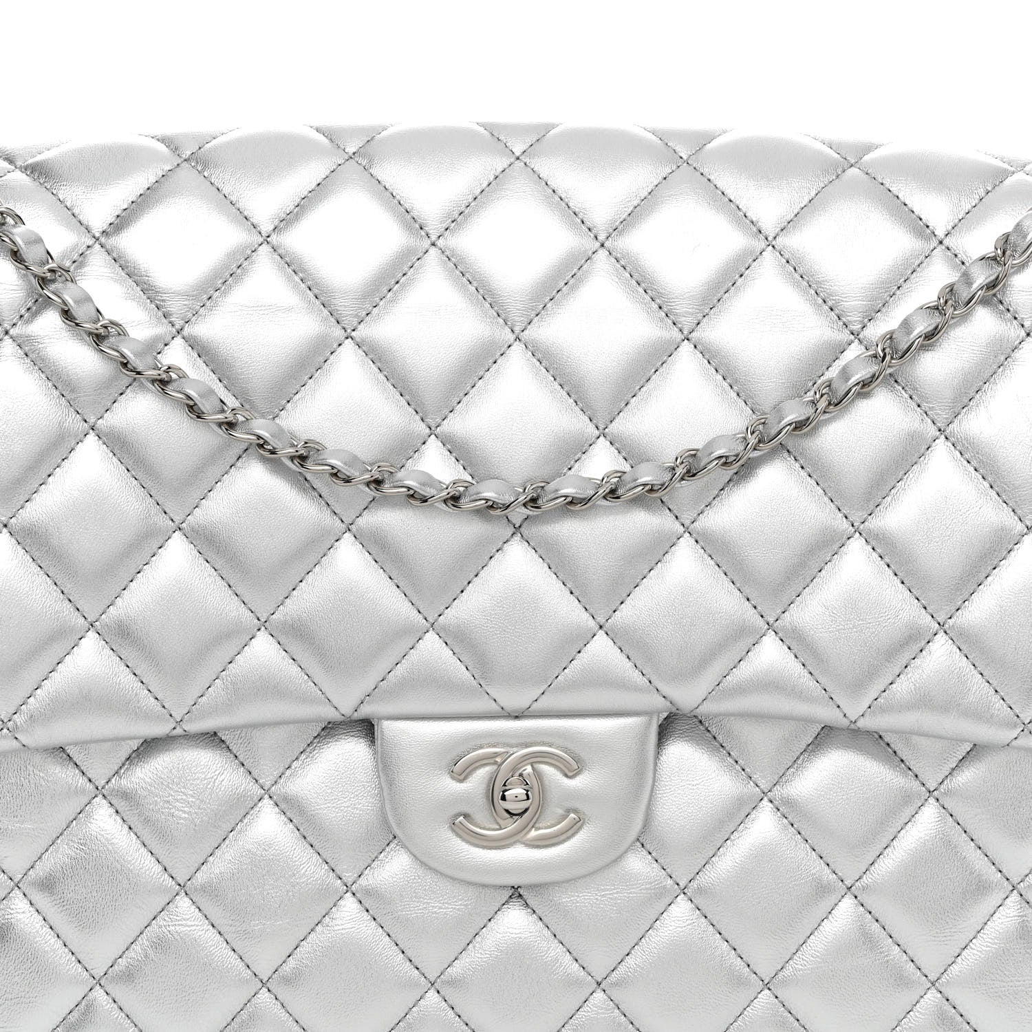 Chanel Metallic Lambskin Quilted XXL Travel Flap Bag Silver 8 of 11