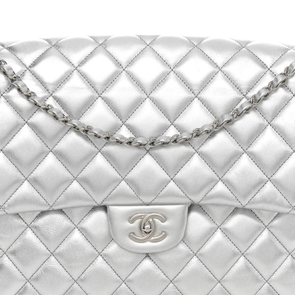 Chanel Metallic Lambskin Quilted XXL Travel Flap Bag Silver 8 of 11