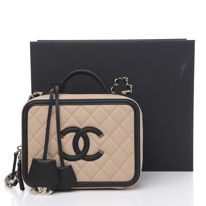 Chanel Caviar Quilted Medium CC Filigree Vanity Case Beige Black 10 of 10