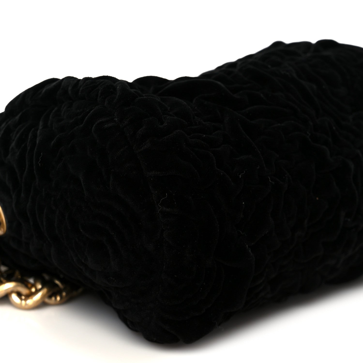 Chanel Velvet Camellia Embossed Barrel Clutch With Chain  Black 9 of 10
