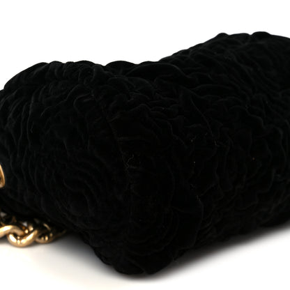 Chanel Velvet Camellia Embossed Barrel Clutch With Chain  Black 9 of 10