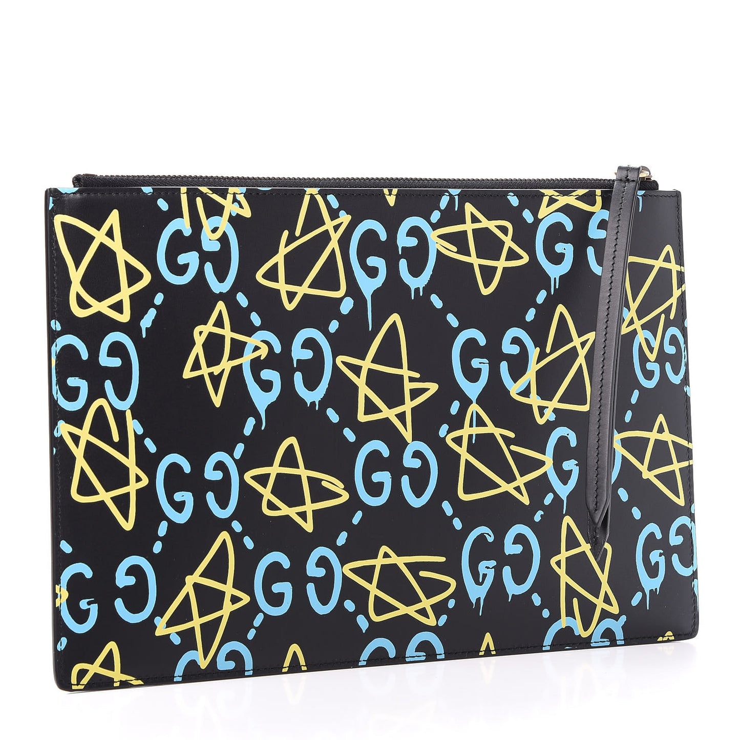 Calfskin GucciGhost Print Pouch Black New Acquamarine