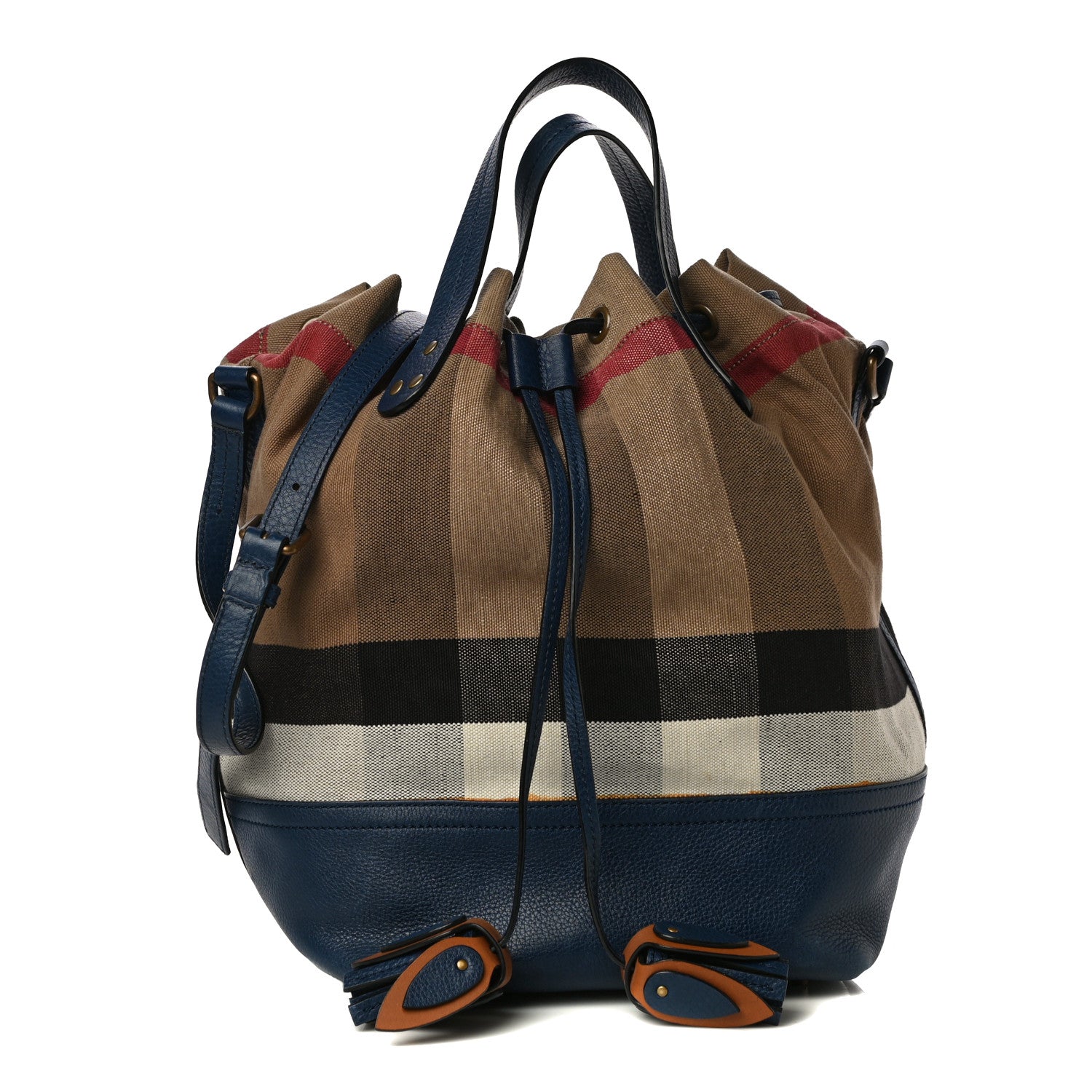 Burberry Grainy Calfskin Mega Check Tassel Heston Tote Navy 2 of 14