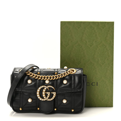 Gucci Calfskin Matelasse Studded Mini Pearly GG Marmont Shoulder Bag Black 10 of 10
