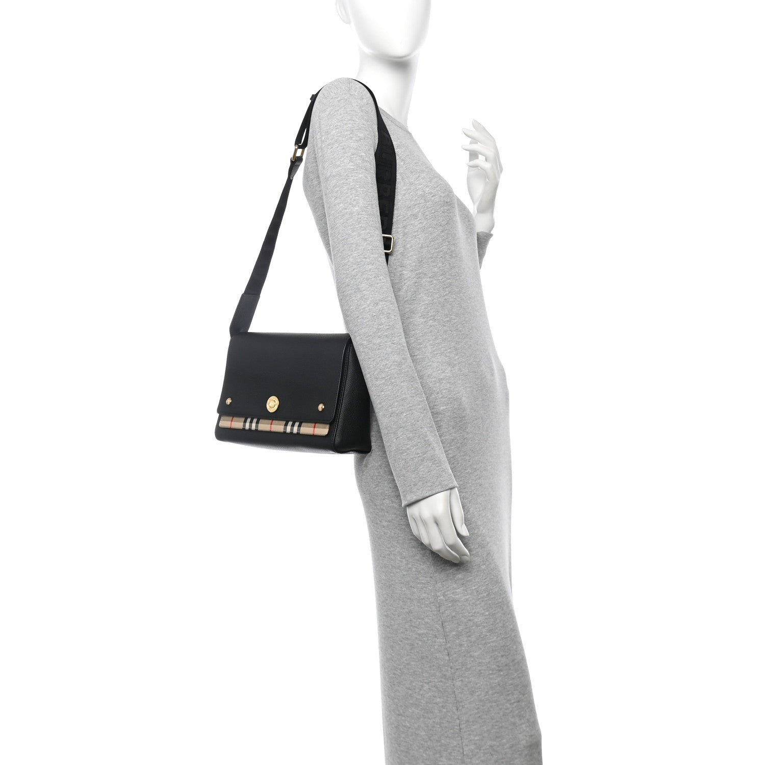 Burberry Grainy Calfskin Vintage Check Note Crossbody Bag Black 2 of 9