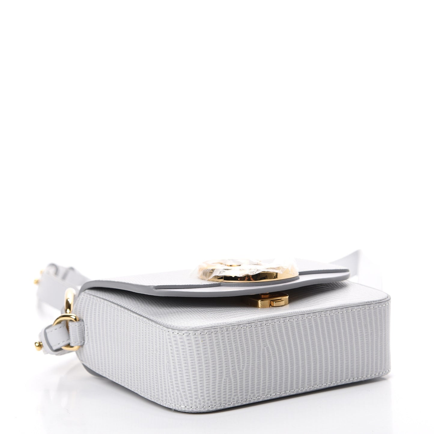 Calfskin Lizard Embossed Mini C Double Carry Light Cloud