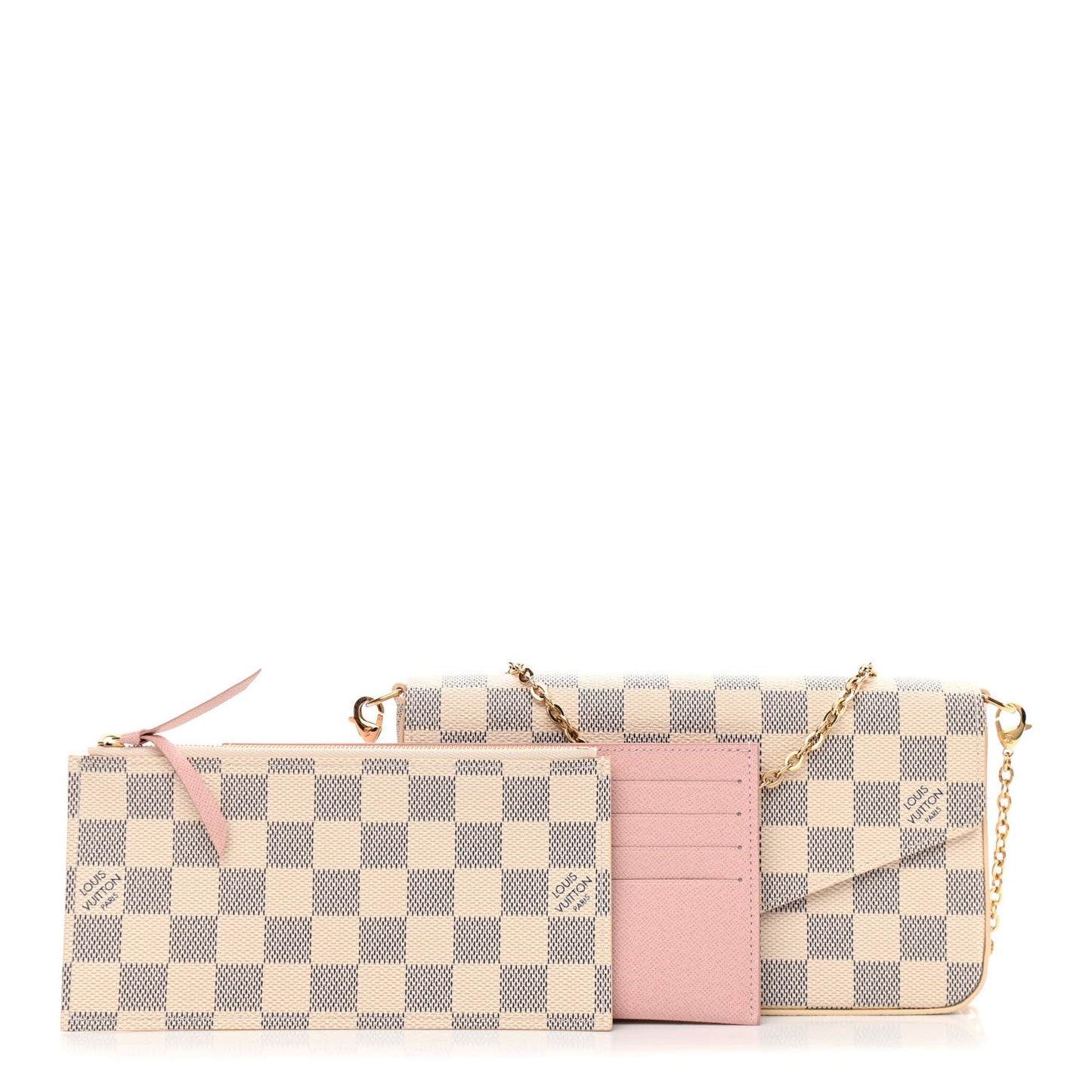 Damier Azur Pochette Felicie Chain Wallet Rose Ballerine