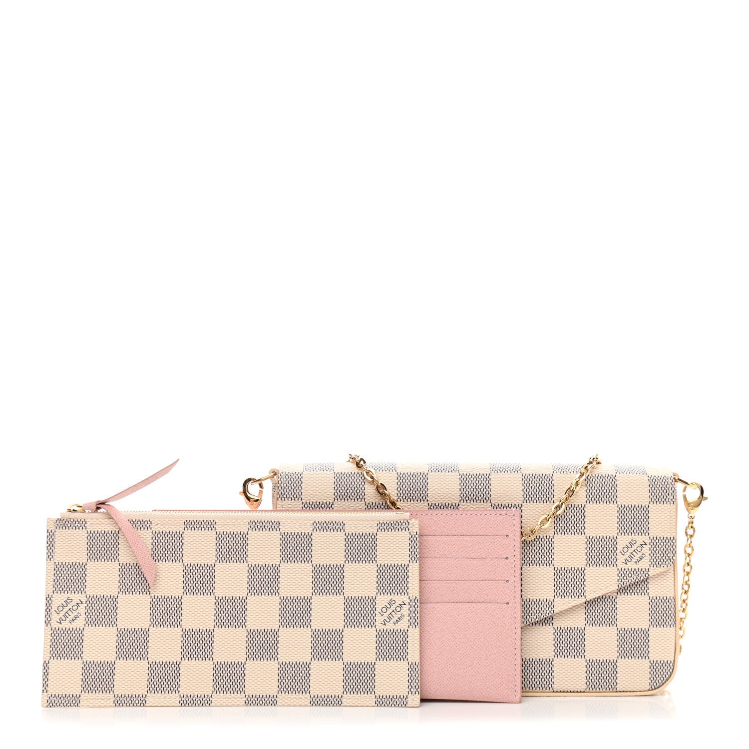 Louis Vuitton Damier Azur Pochette Felicie Chain Wallet Rose Ballerine 1 of 11