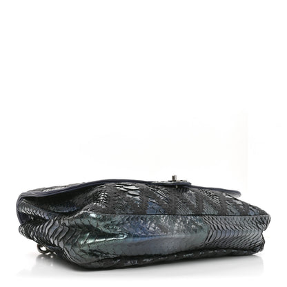 Chanel Metallic Snakeskin Crochet Soft and Chain Maxi Flap Blue Multicolor 4 of 11