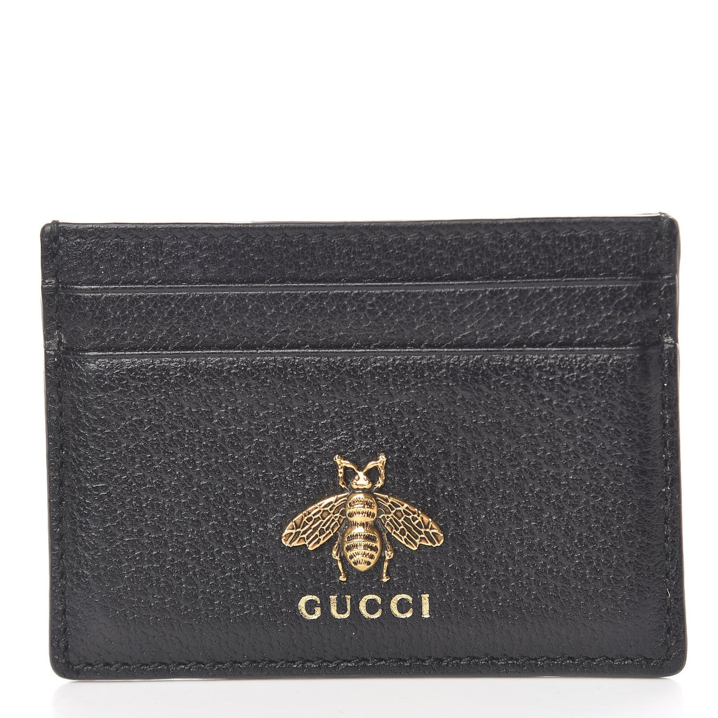 Pebbled Calfskin Animalier Card Holder Black