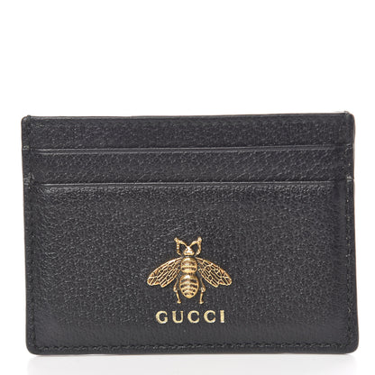 Gucci Pebbled Calfskin Animalier Card Holder Black 1 of 7