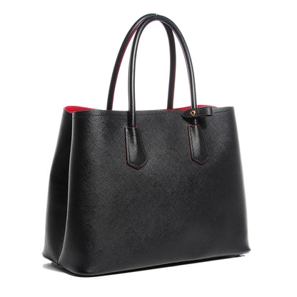 Prada Saffiano Cuir Double Handle Tote Black Ciliegia 3 of 10