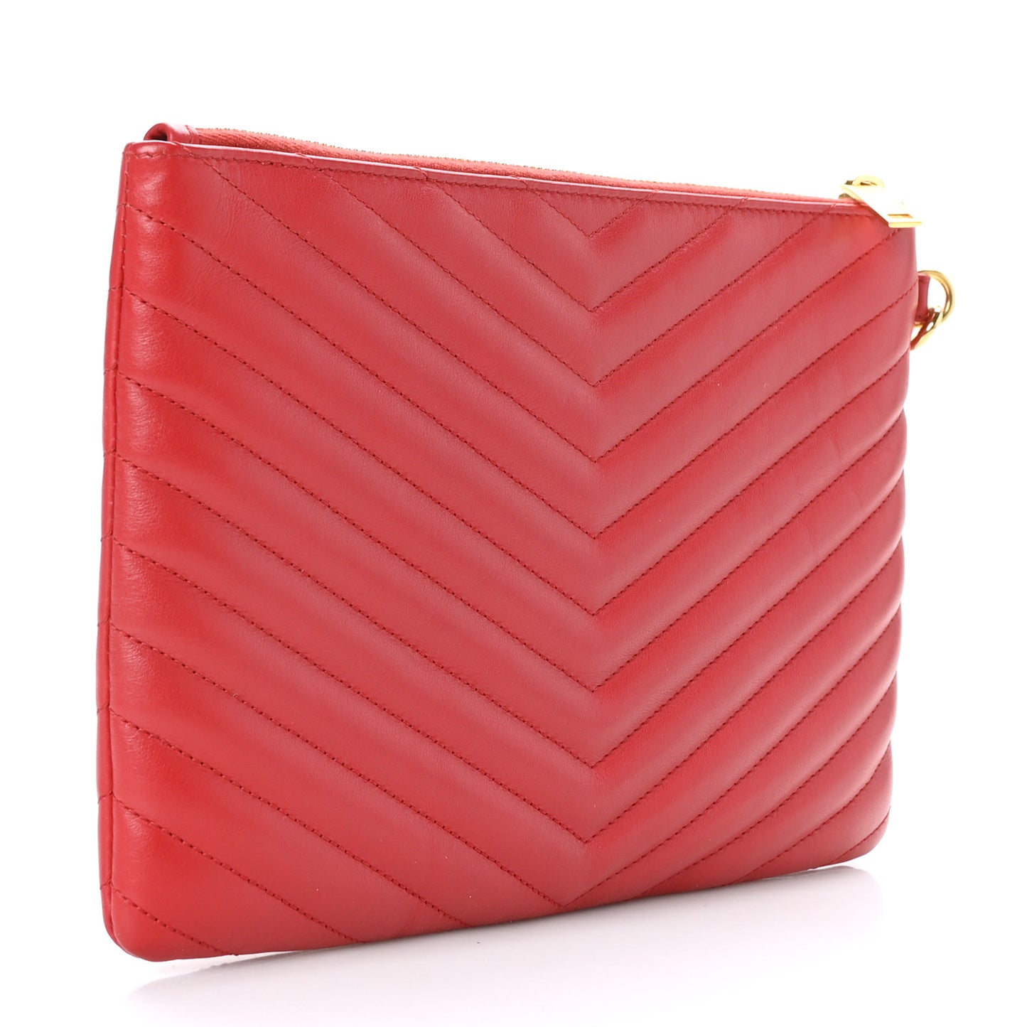 Calfskin Matelasse Chevron Monogram A5 Wristlet Red