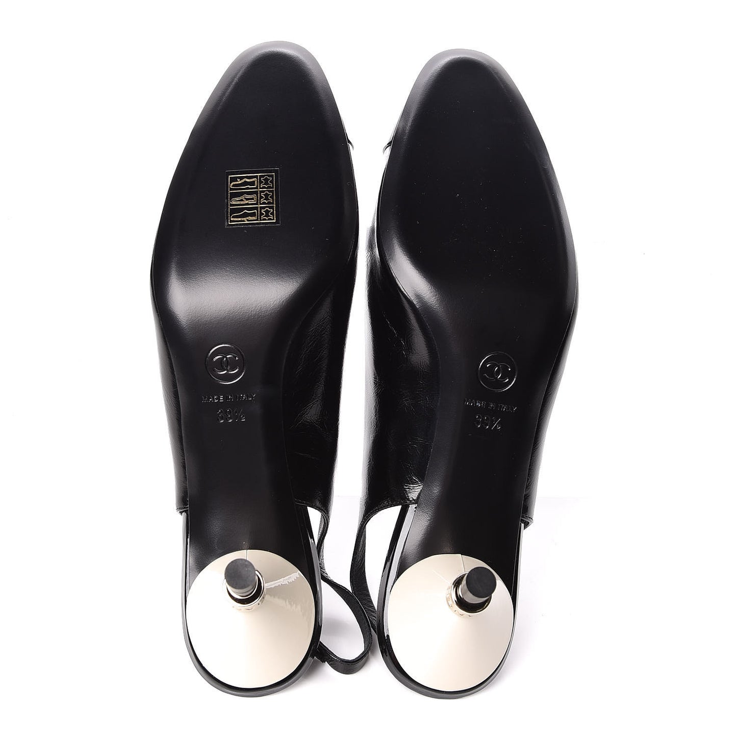 Crumpled Calfskin Patent Cap Slingback Pumps 39.5 Black