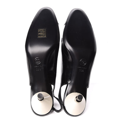 Chanel Crumpled Calfskin Patent Cap Slingback Pumps 39.5 Black 5 of 7