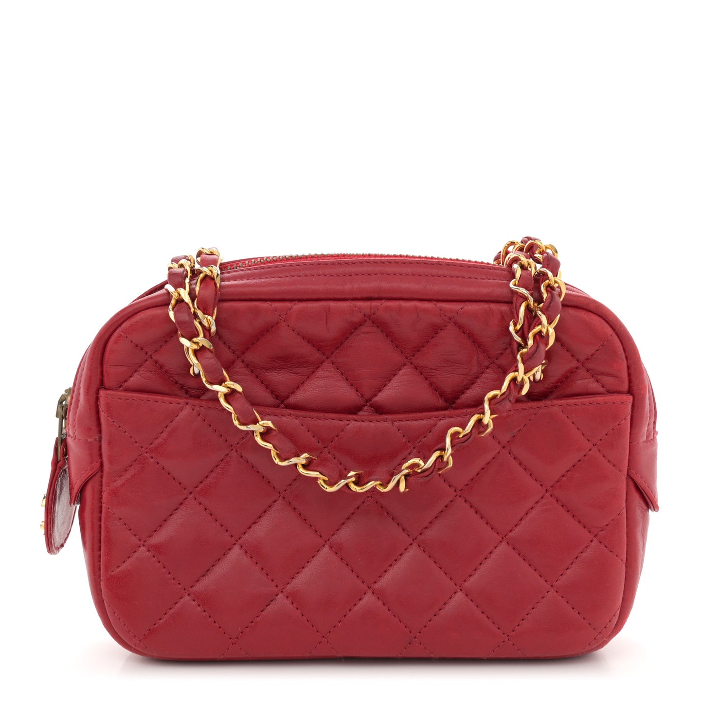Lambskin Quilted Camera Case Red