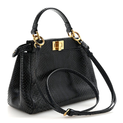 Fendi Python Shiny Nappa Mini Peekaboo Iconic Satchel Blue Jeans 4 of 17