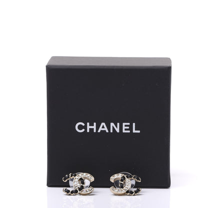 Chanel Crystal Baguette Lambskin Chain CC Vintage Allure Stud Earrings Black Gold 5 of 5