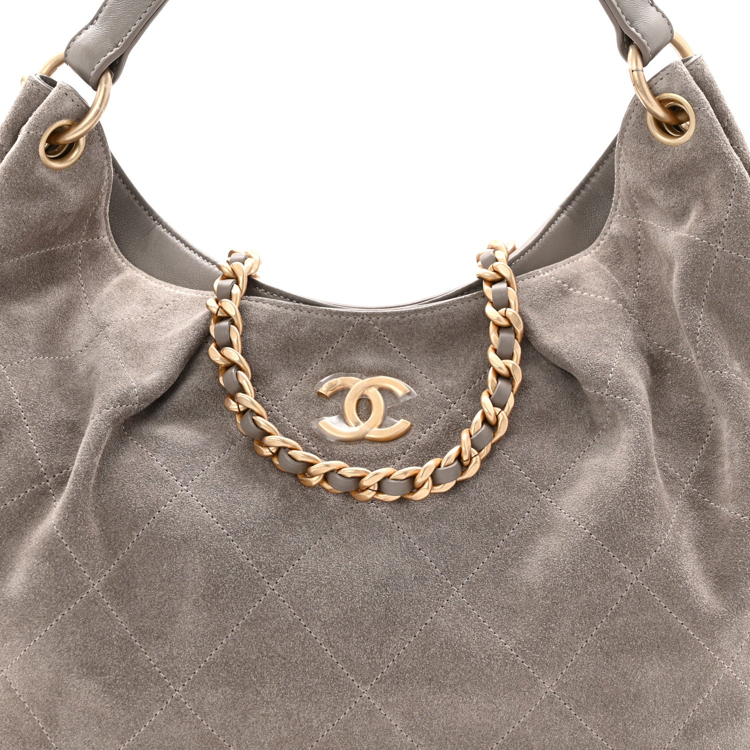 Chanel Suede Quilted Large Hobo Dark Grey 8 of 11