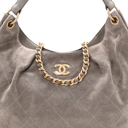 Chanel Suede Quilted Large Hobo Dark Grey 8 of 11