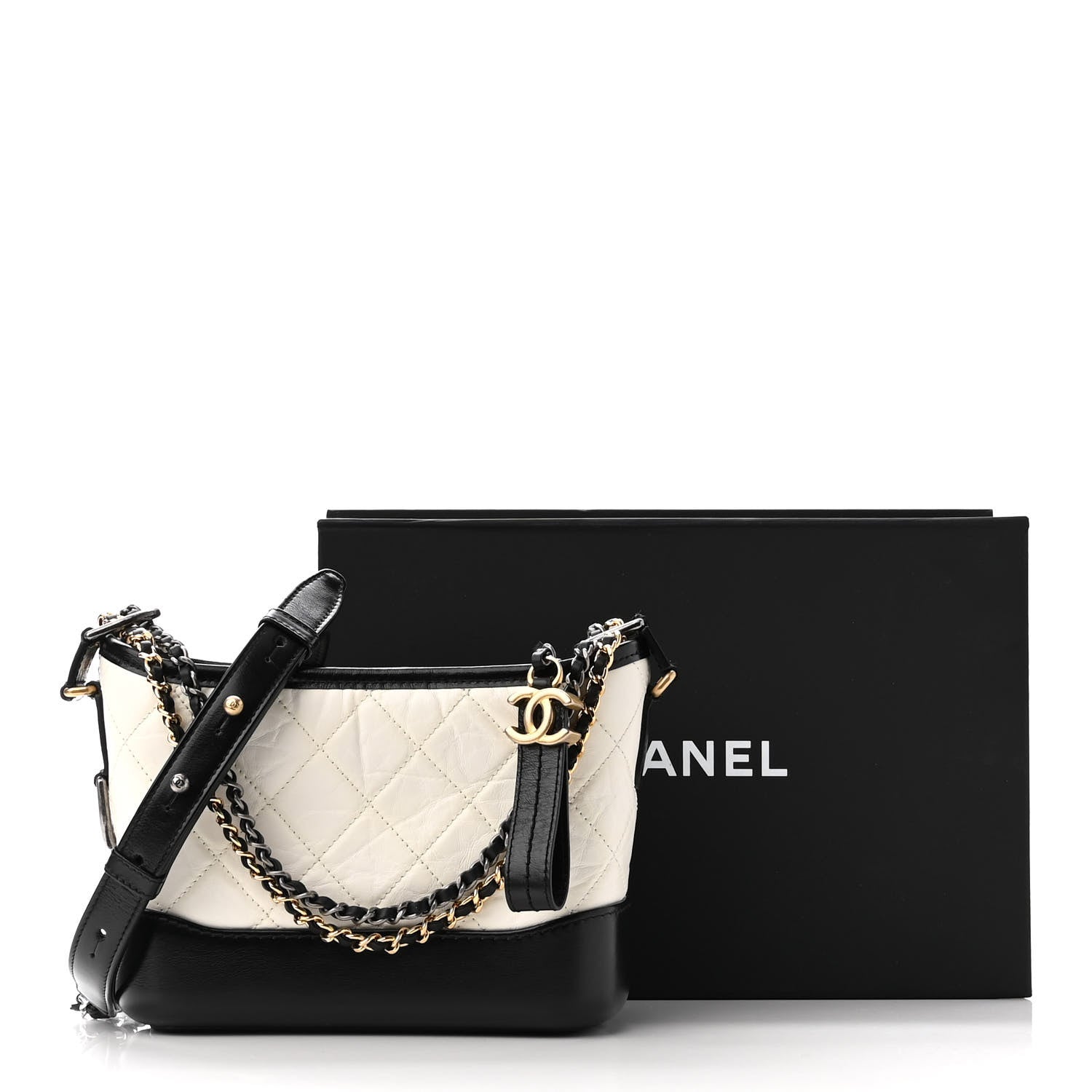 Chanel Aged Calfskin Quilted Small Gabrielle Hobo Black White 11 of 11
