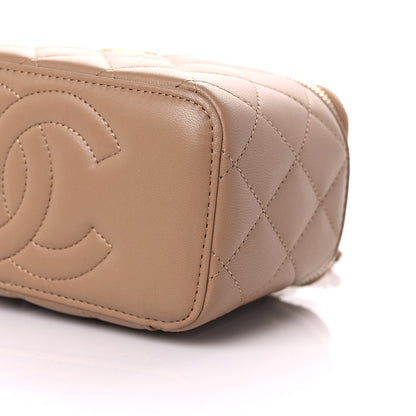 Chanel Lambskin Quilted Metal Small Top Handle Vanity Case With Chain Beige 9 of 10
