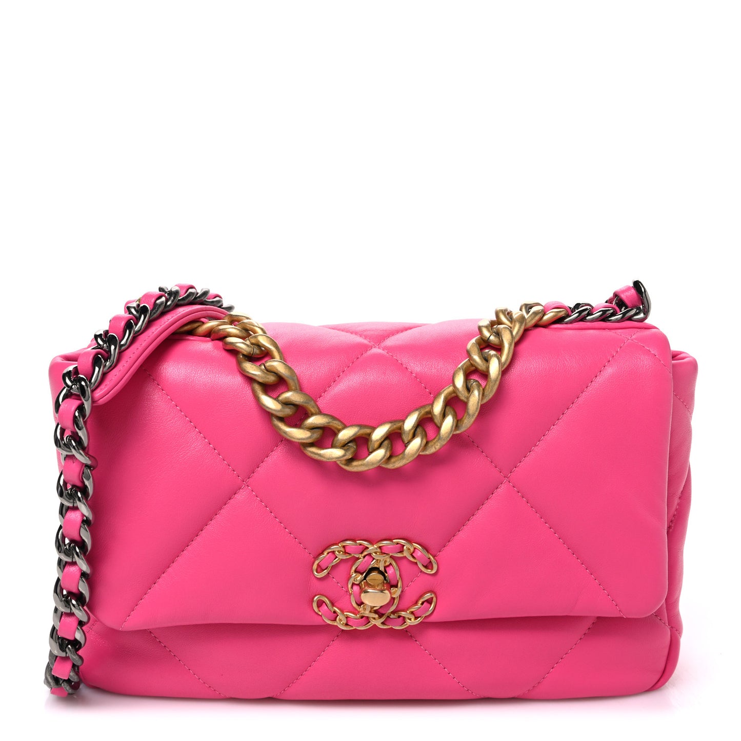 Lambskin Quilted Medium Chanel 19 Flap Dark Pink