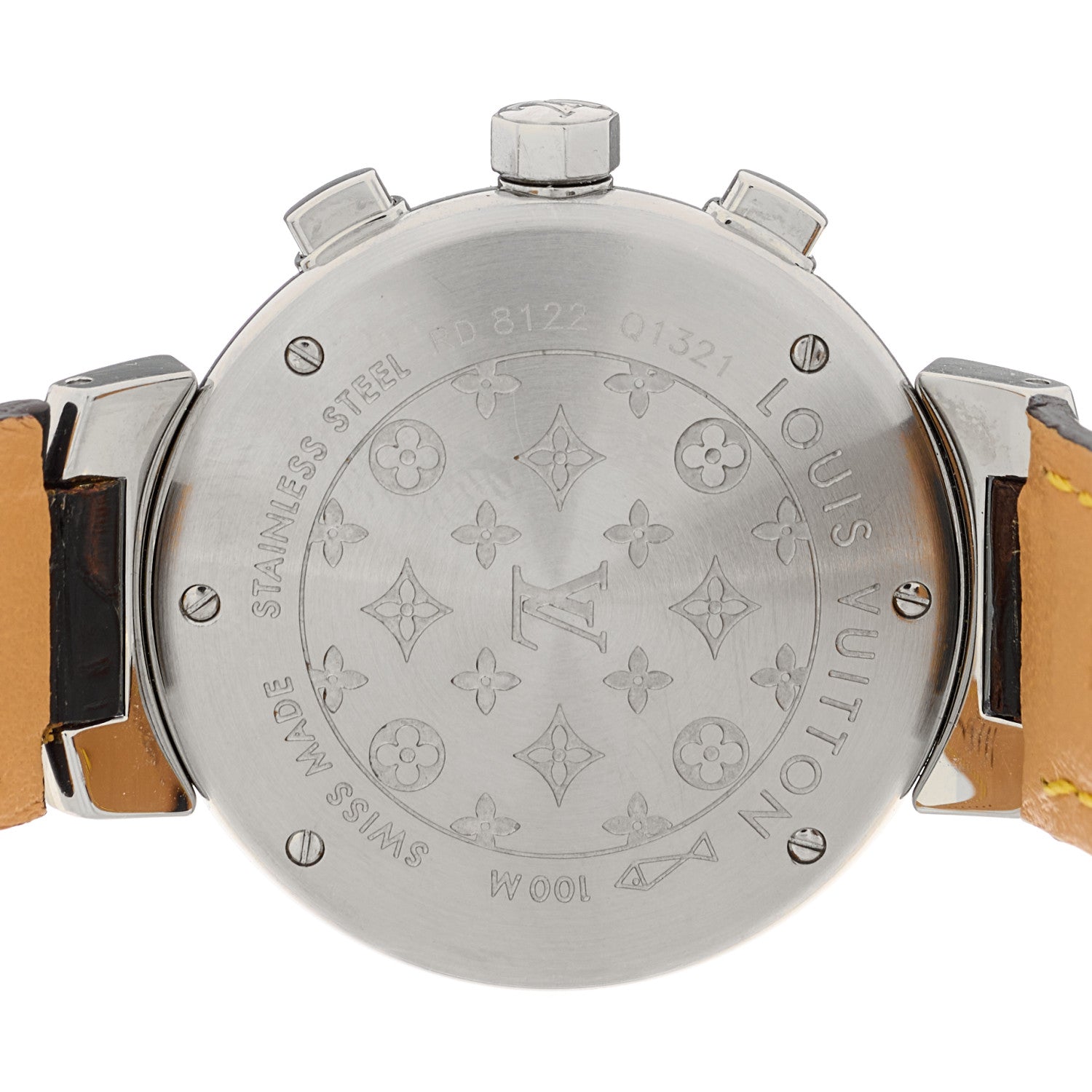 Louis Vuitton Stainless Steel Alligator 34mm Tambour Chronograph Quartz Watch Brown 4 of 5