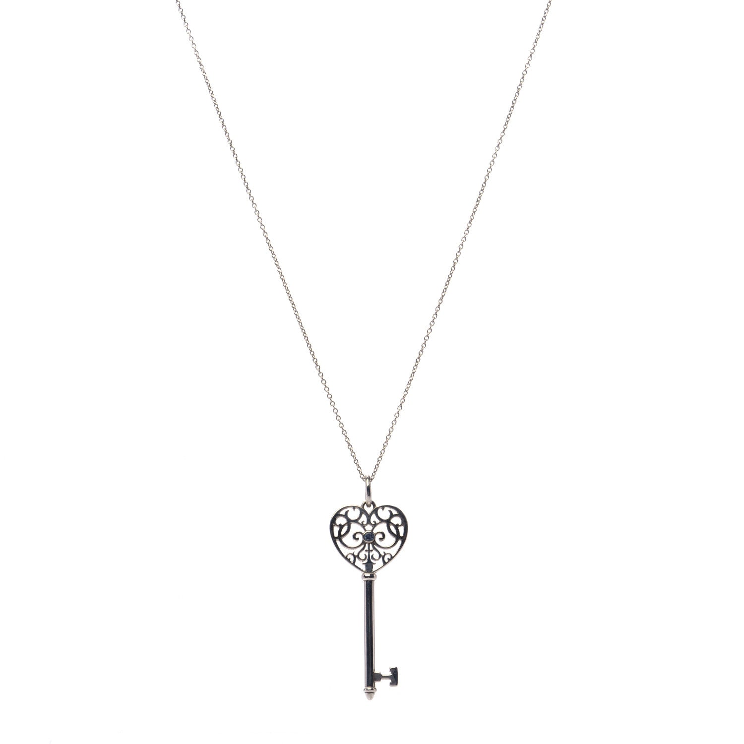 Tiffany Sterling Silver Blue Sapphire Enchant Heart Key Pendant Necklace 1 of 7