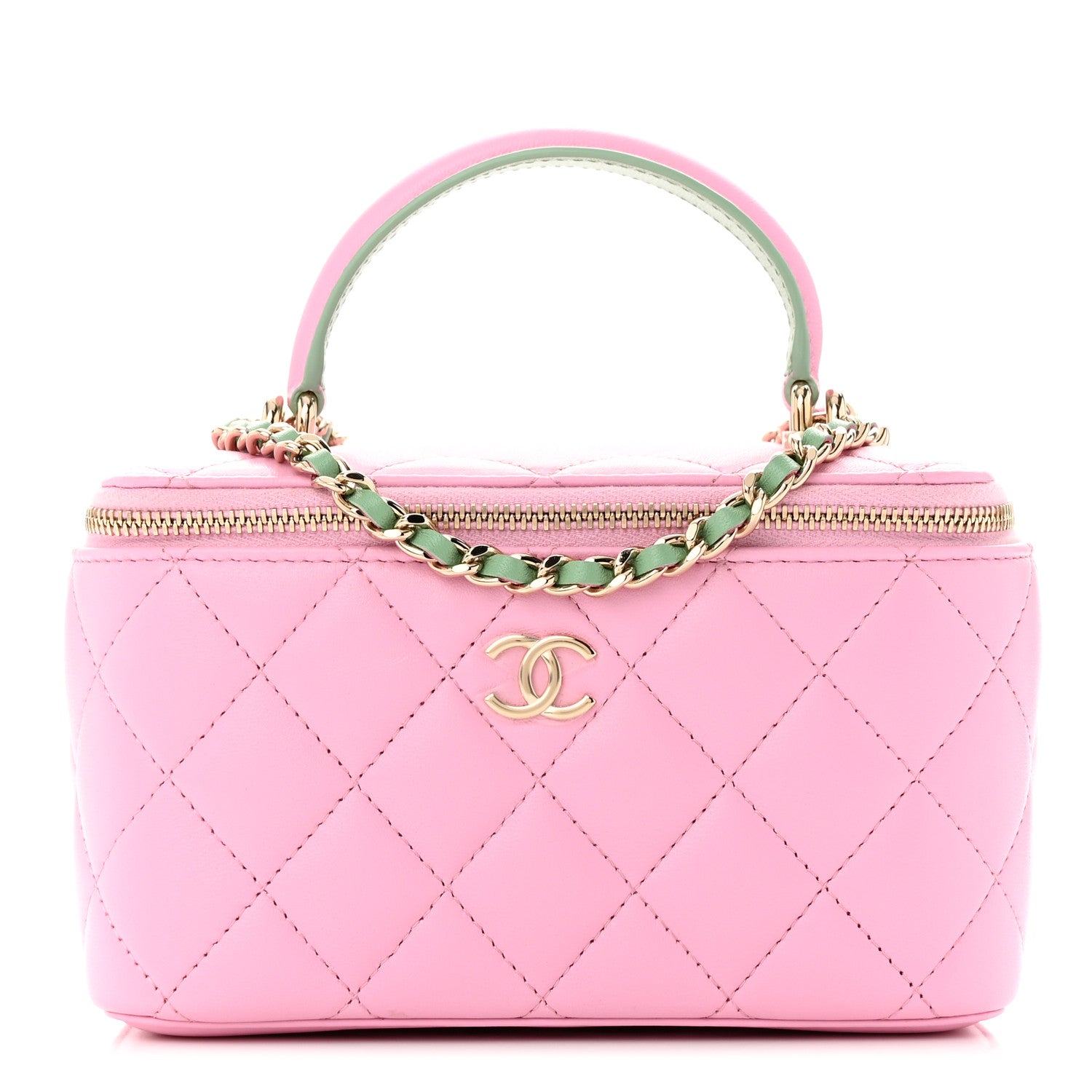 Chanel Lambskin Quilted Small Top Handle Vanity Case With Chain Lilac Light Green 1 of 12